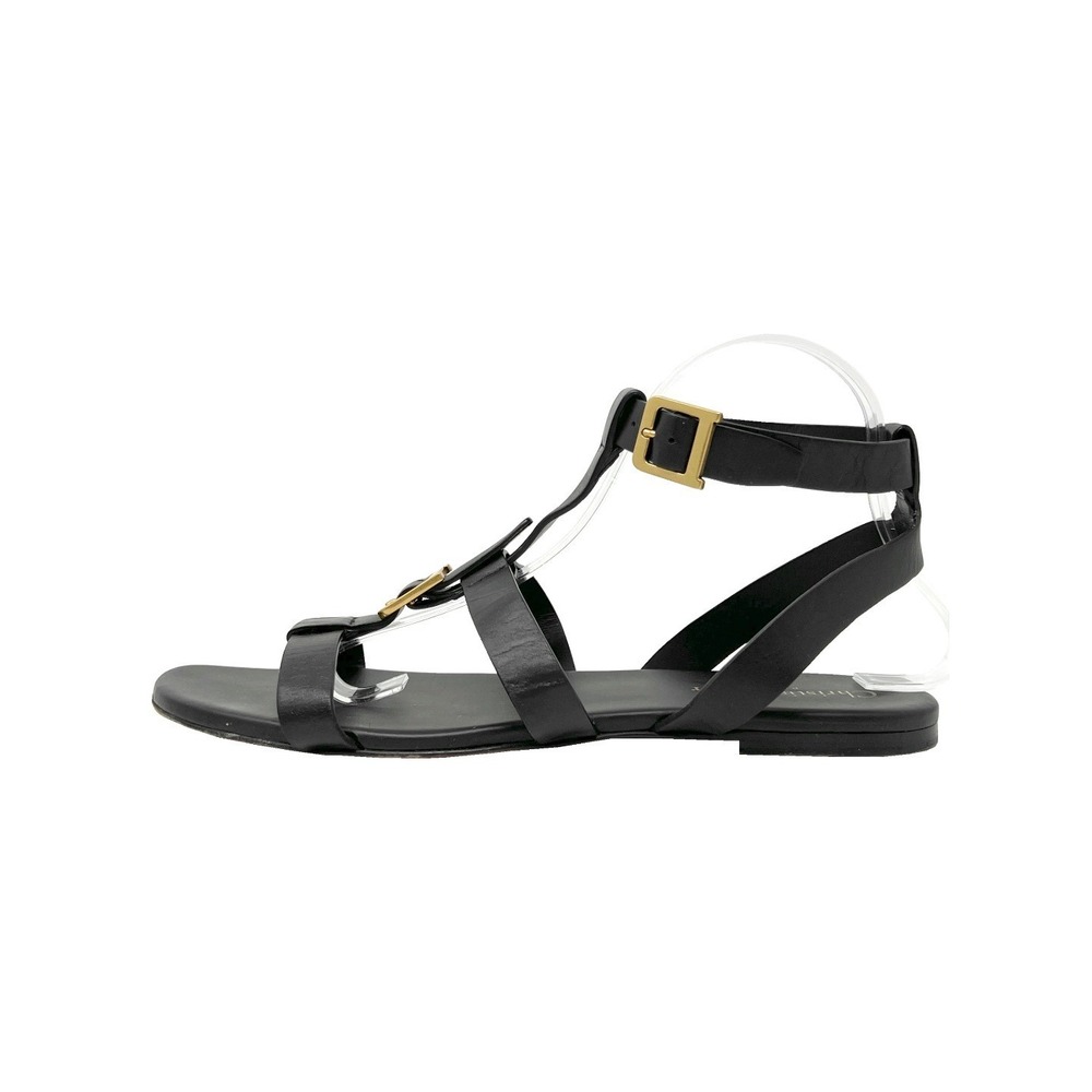 Christian Dior Black Leather Gladiator Flat Sandals Gold Buckle 41